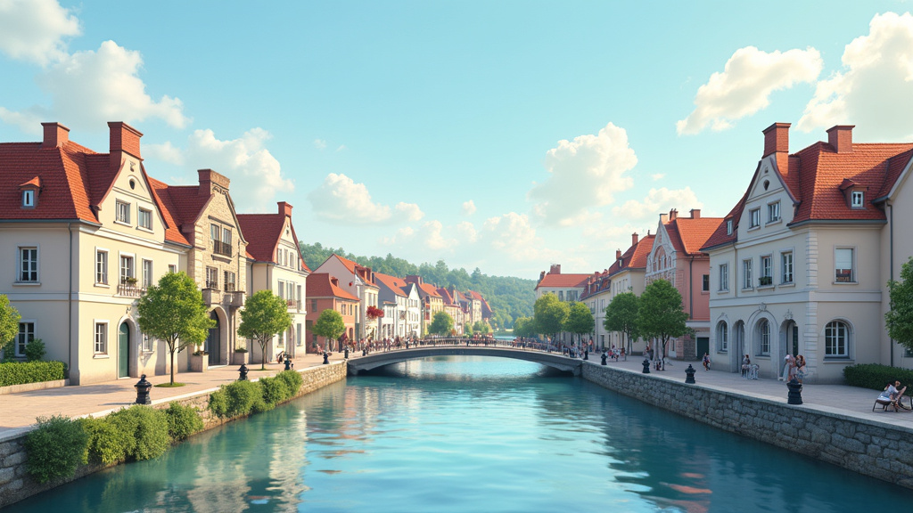 Vue du centre-ville d'Amiens avec la cathédrale et les canaux