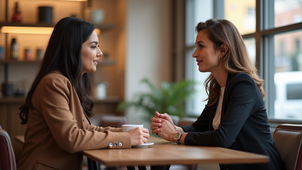 Personne transgenre en conversation attentive avec une autre personne dans un café d