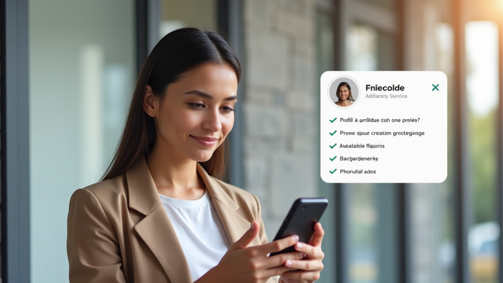 Personne transgenre en train de rédiger son profil sur un téléphone portable, avec une liste de conseils affichée à côté