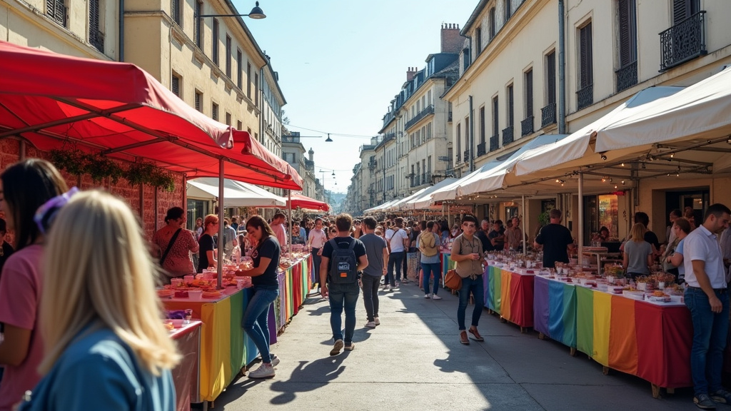Manifestation communautaire LGBTQIA+ à Asnières-sur-Seine avec des stands d'informations et des discussions