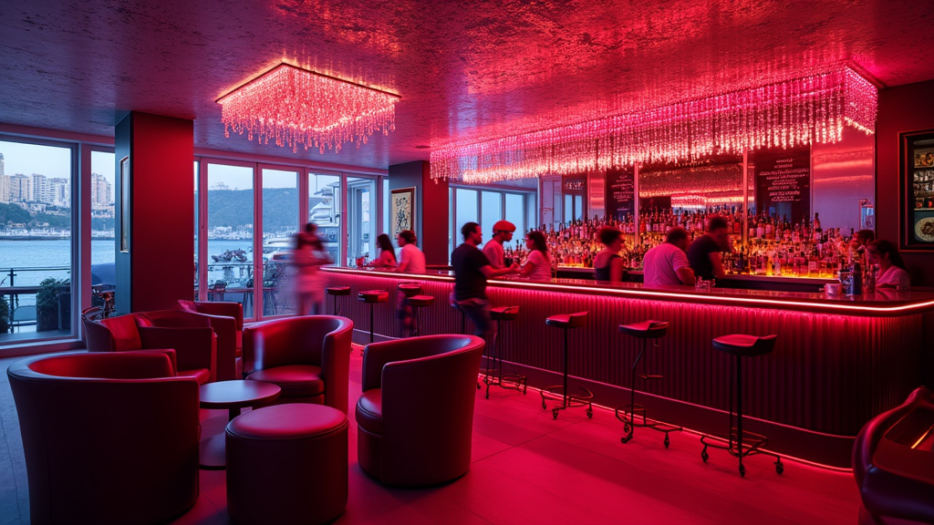 Intérieur du bar Le Vogue à Cannes, avec des clients dans une ambiance festive et colorée, y compris des personnes transgenres