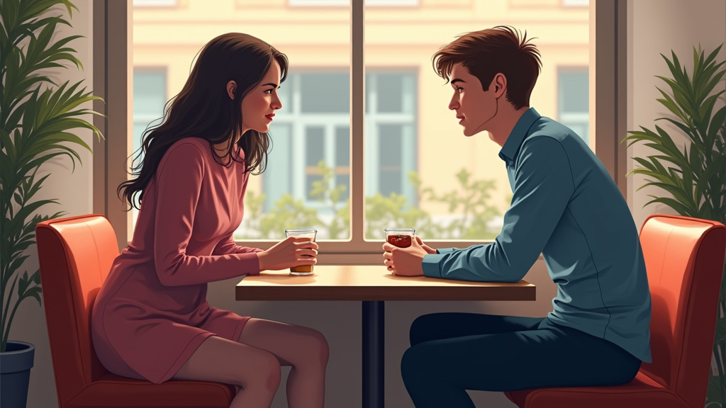 Personne transgenre en train de discuter dans un café à Genève, avec des éléments visuels de diversité de genre