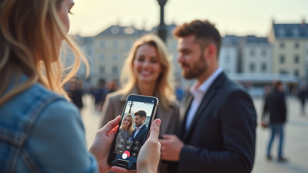 Personne utilisant une application de rencontre trans sur un smartphone à Le Havre