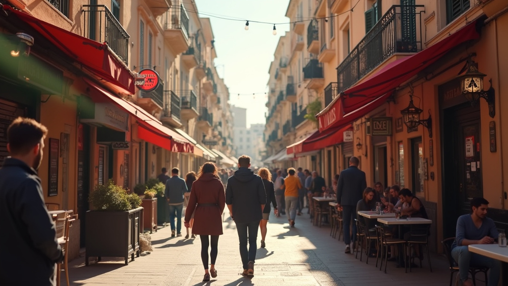 Ambiance chaleureuse du 12ème arrondissement de Marseille, avec des passants et des bars LGBTQIA+ ouverts