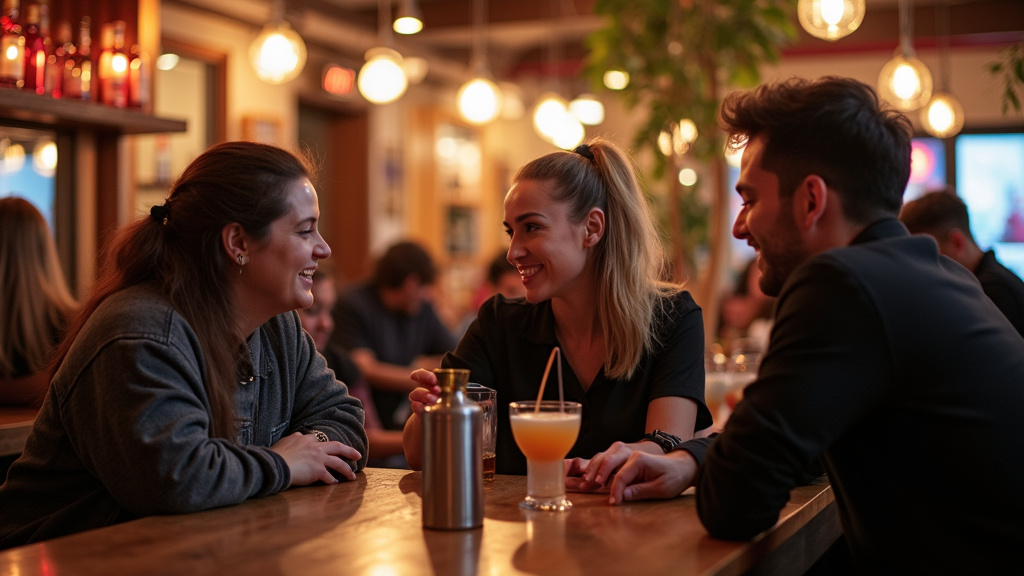 Bar LGBTQIA+ animé dans le 1er arrondissement de Marseille, avec des clients en discussion autour d