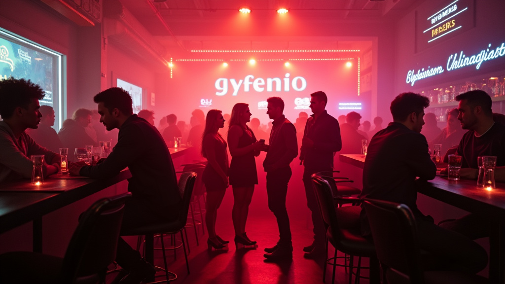 Intérieur animé d’un bar gay à Montpellier avec des clients en tenue festive