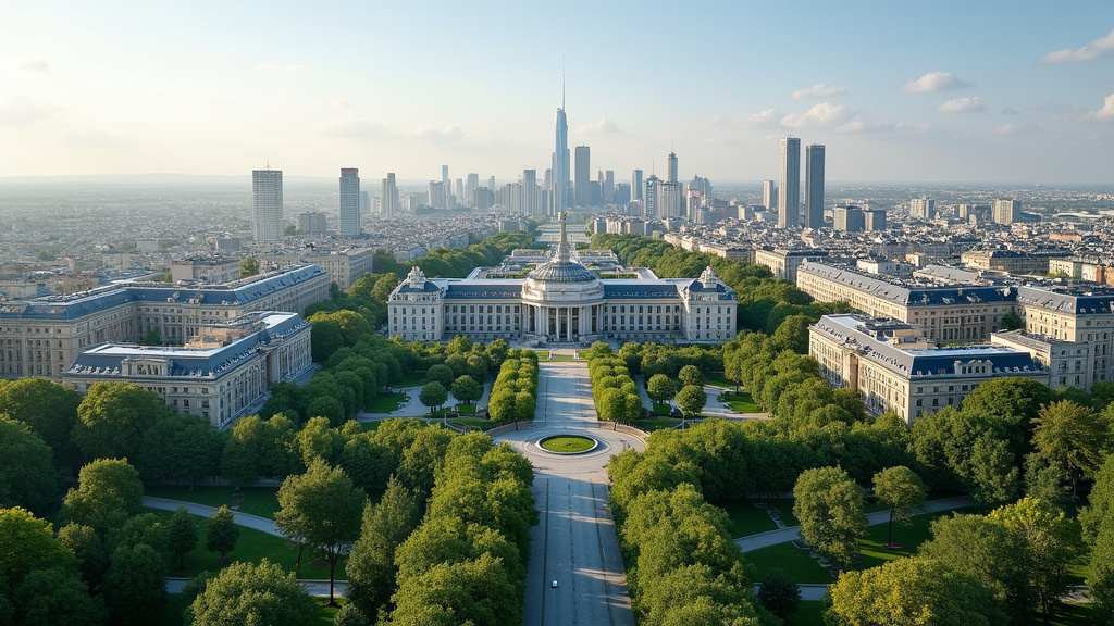 Vue aérienne de Nanterre avec ses quartiers, ses jardins et ses bâtiments universitaires