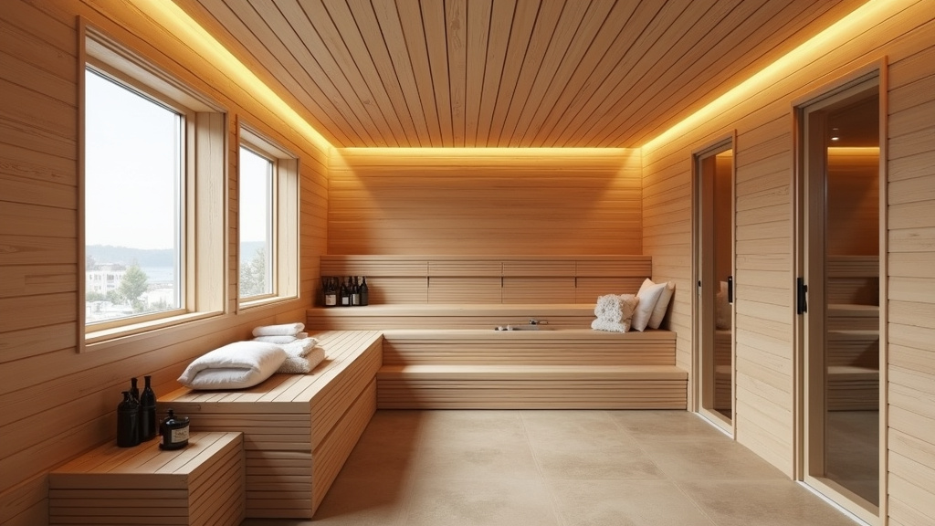 Intérieur du sauna Jaurès à Orléans, avec une cabine équipée et des douches ouvertes