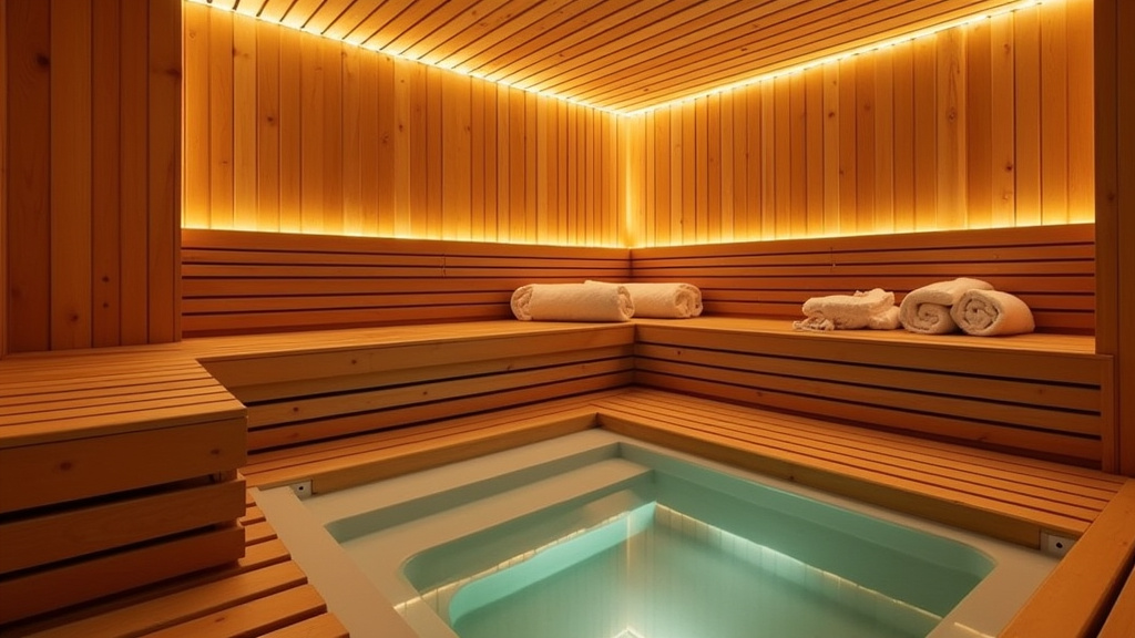 Photo du spa intérieur du sauna Amphibi à Paris, avec lumière tamisée et ambiance feutrée