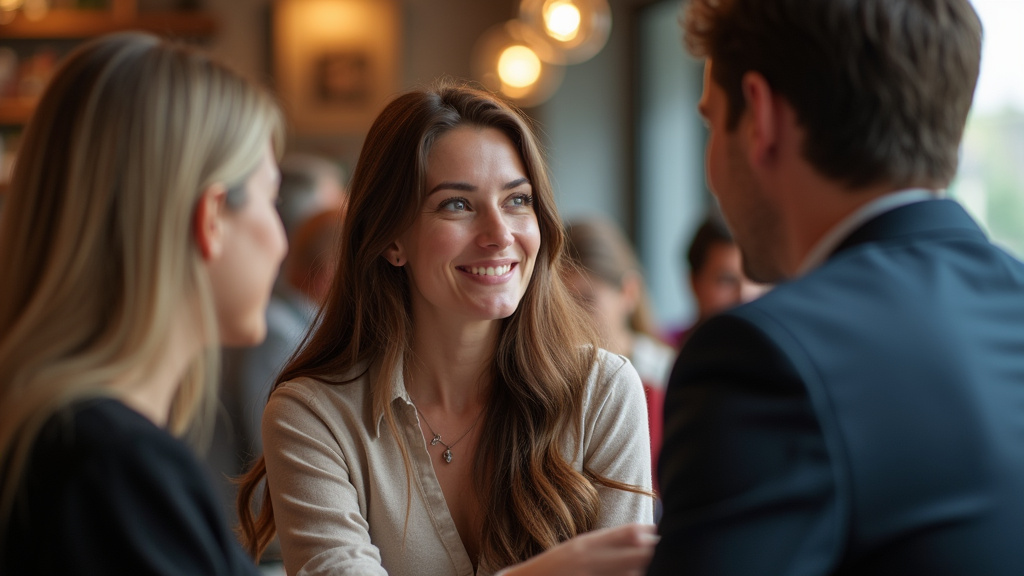 Sécurité en rencontre trans : une personne en conversation dans un café animé, entourée de clients