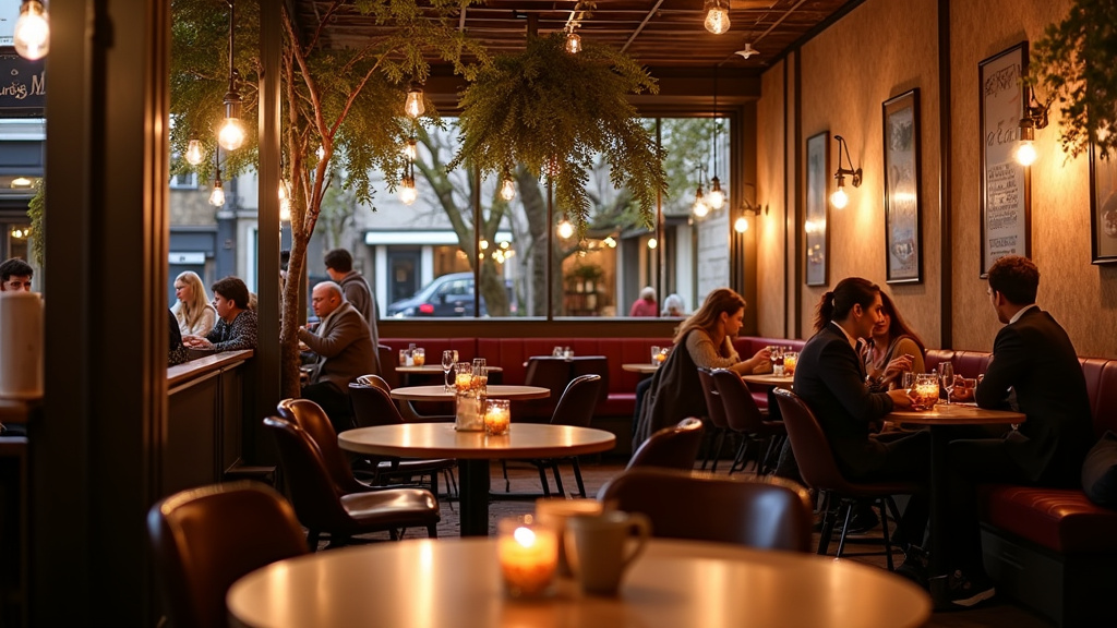 Ambiance chaleureuse d’un café du 18e arrondissement de Paris, lieu de rencontre trans
