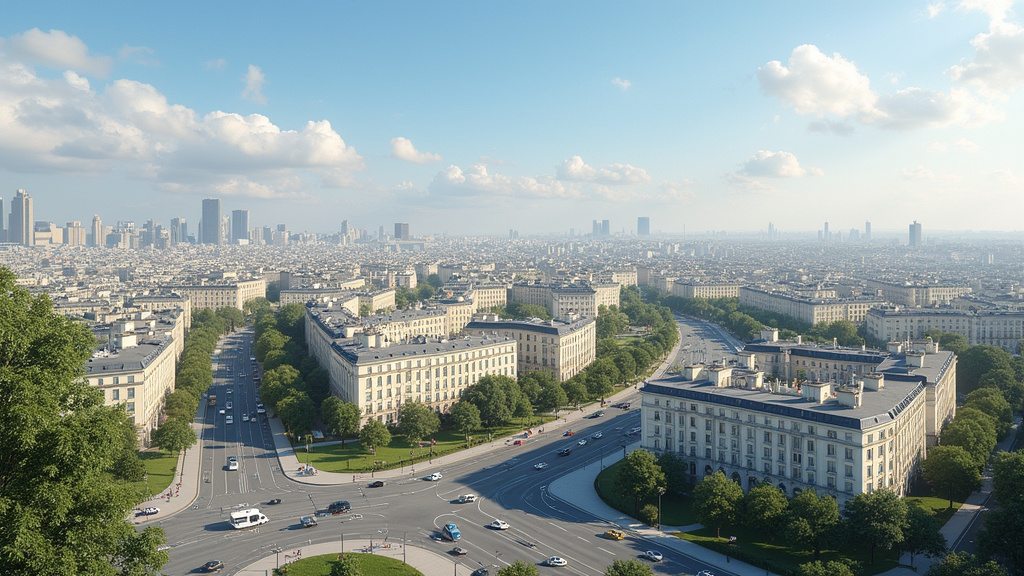 Vue aérienne de Saint-Denis avec ses quartiers multiculturels et ses espaces publics animés