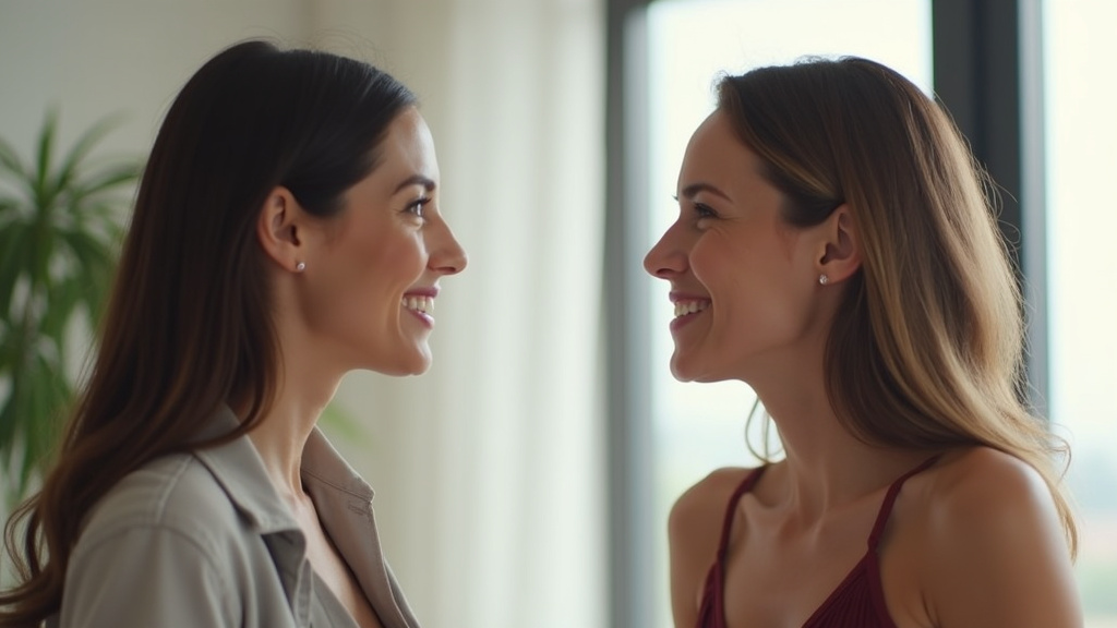 Deux personnes trans échangeant dans un cadre neutre, avec un regard respectueux et ouvert