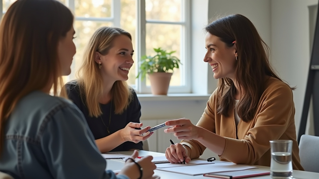 Deux personnes en conversation respectueuse dans un cadre détendu à Toulouse