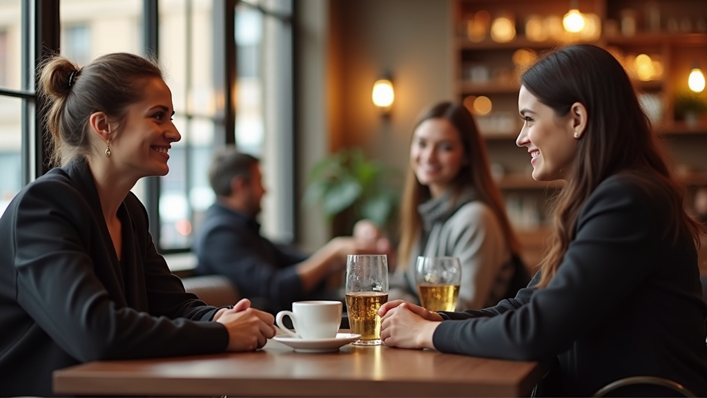 Personne transgenre en train de discuter avec une autre personne dans un café de Tourcoing, ambiance chaleureuse et inclusive