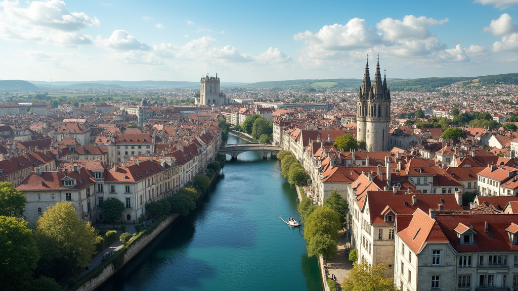 Vue aérienne de Troyes avec ses ruelles médiévales et son centre historique
