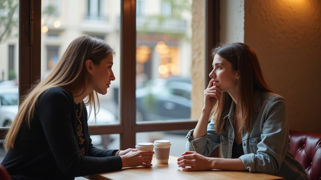 Deux personnes discutant dans un café de Lyon