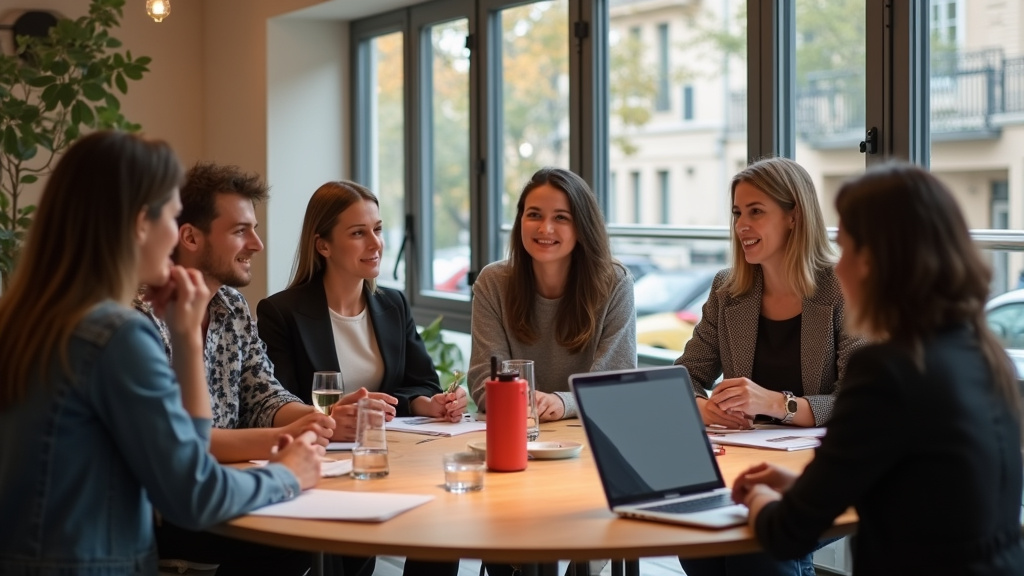 Groupe de personnes LGBTQIA+ en réunion dans un espace communautaire à Lyon