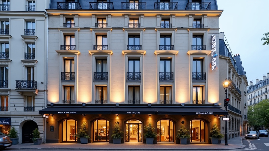 Façade élégante de l’Idol Hotel dans le 8ème arrondissement de Paris